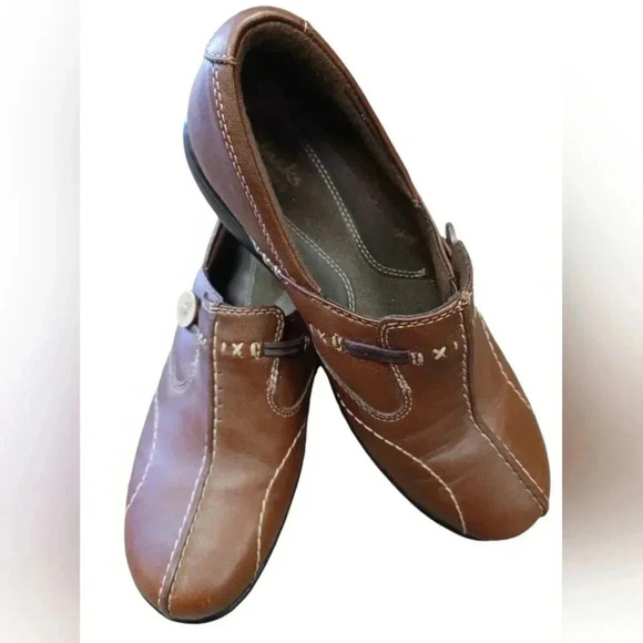 Clarks Bendables Sixty Delta Brown Leather Loafers Size 7W - Picture 2 of 8